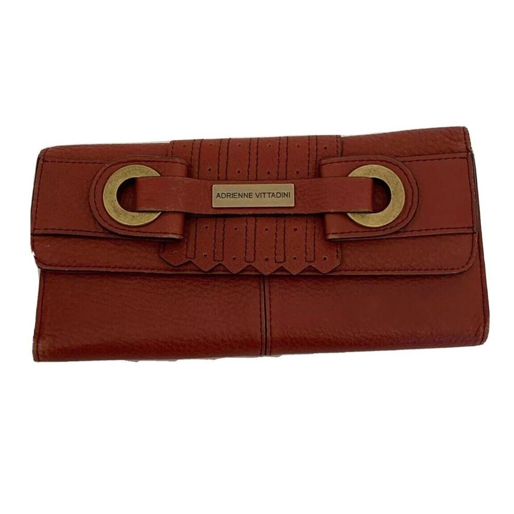 Adrienne Vittadini Soft Pebbled Leather Wallet Trifold Mahogany Brown Leather